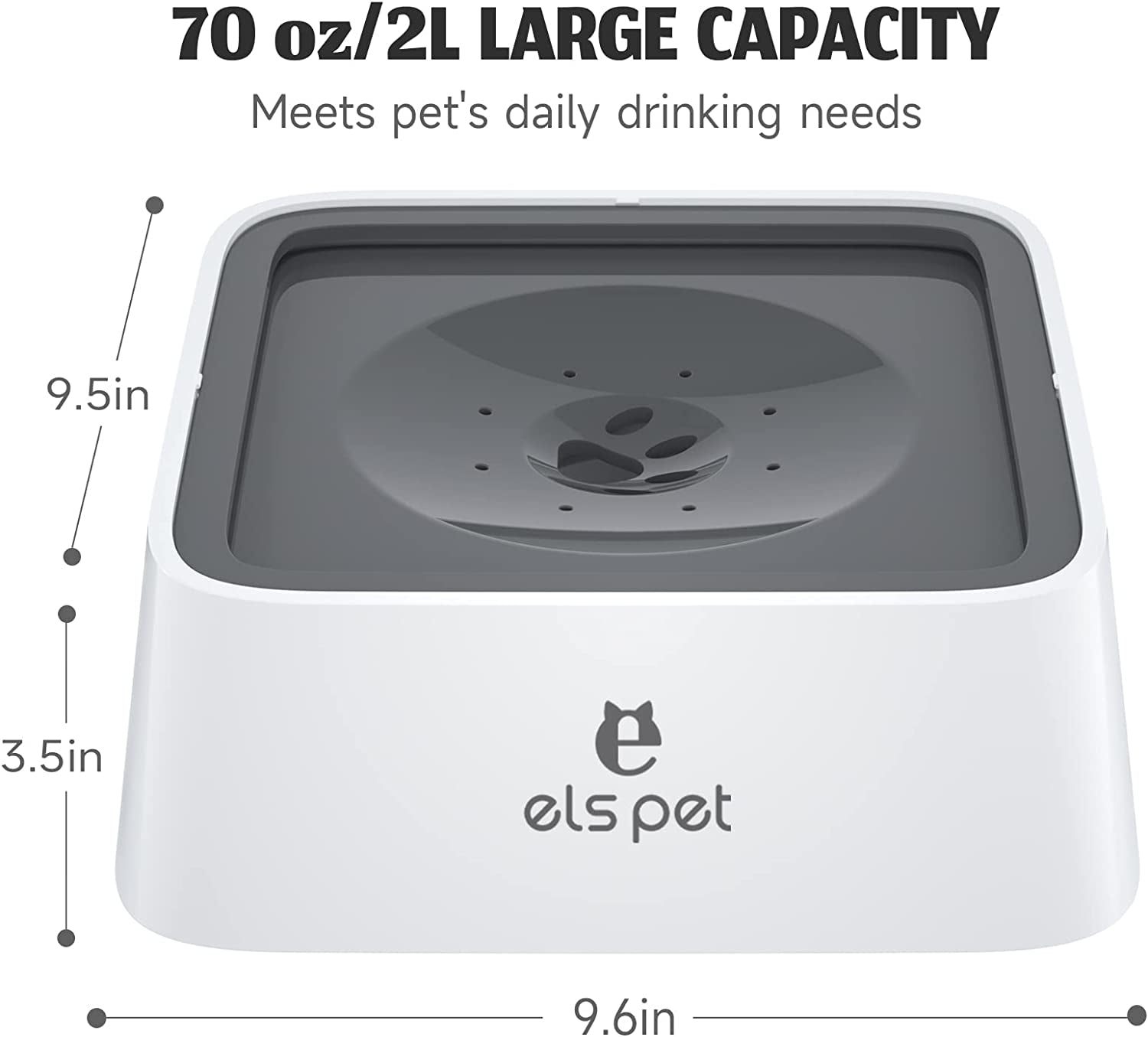 Grey 70Oz 2L No Spill Dog Cat Bowl Carbon Filter Water Dispenser | 70Oz 2L, Floating Disk Slow Drink, Activated Carbon Filter, Dual Spill Proof, anti Slip, Dishwasher Safe, Medium Large Dogs