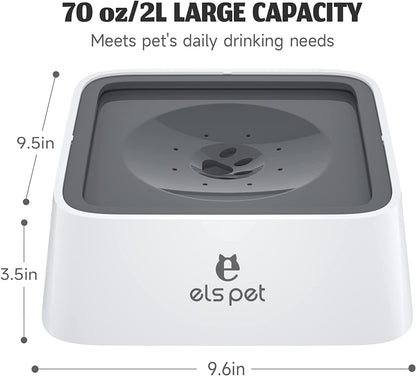 Grey 70Oz 2L No Spill Dog Cat Bowl Carbon Filter Water Dispenser | 70Oz 2L, Floating Disk Slow Drink, Activated Carbon Filter, Dual Spill Proof, anti Slip, Dishwasher Safe, Medium Large Dogs