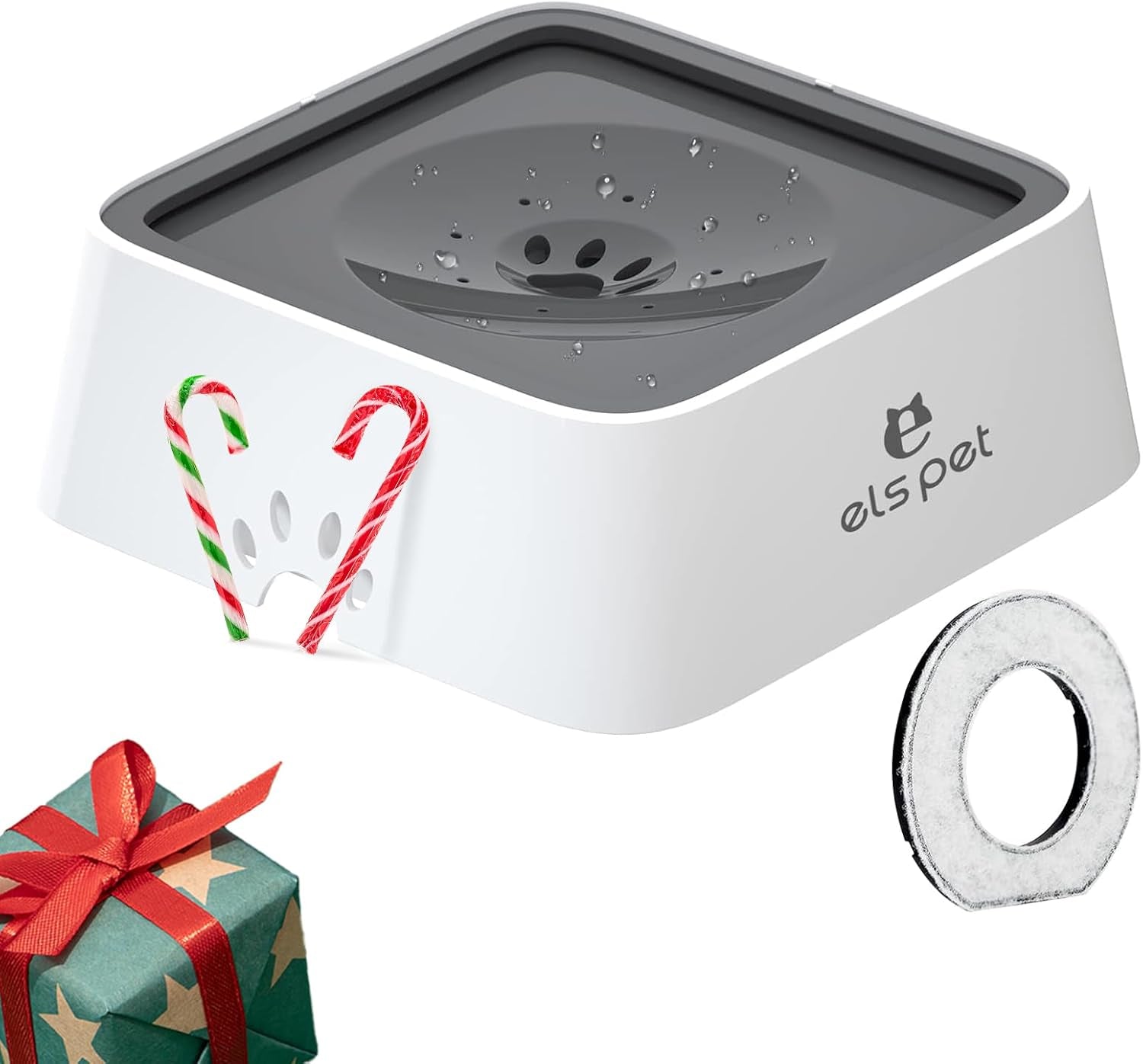 Grey 70Oz 2L No Spill Dog Cat Bowl Carbon Filter Water Dispenser | 70Oz 2L, Floating Disk Slow Drink, Activated Carbon Filter, Dual Spill Proof, anti Slip, Dishwasher Safe, Medium Large Dogs